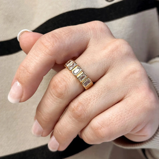 bezel baguette wide band ring