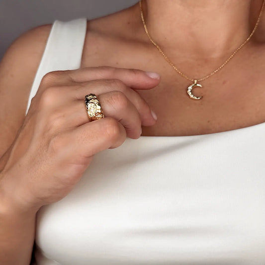 large hammered moon ring