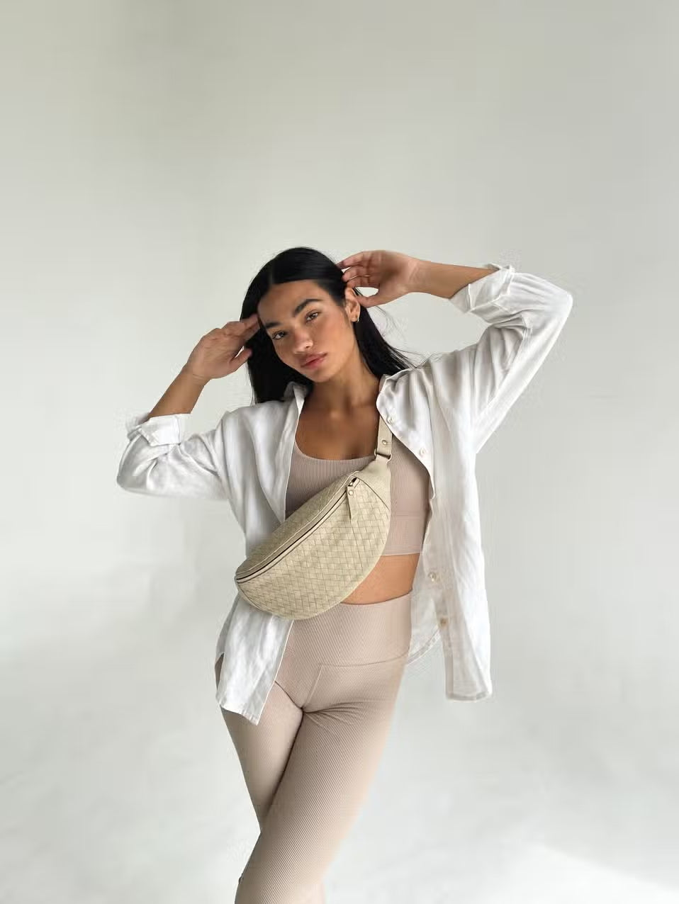 woven atlas fanny pack - bone