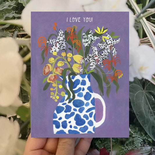 i love you cow lily card