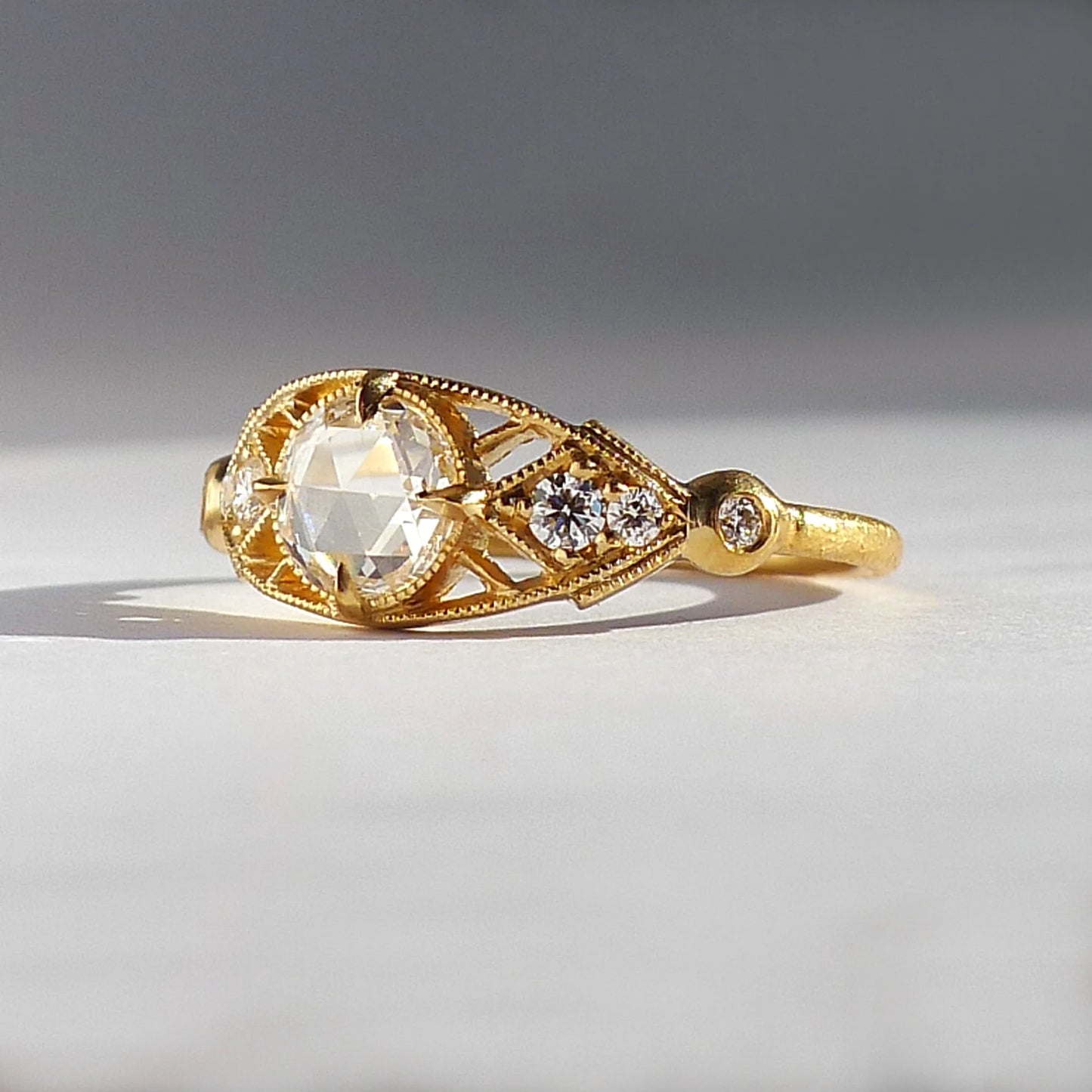 isadora tapered shank ring - 5mm rosecut natural diamond