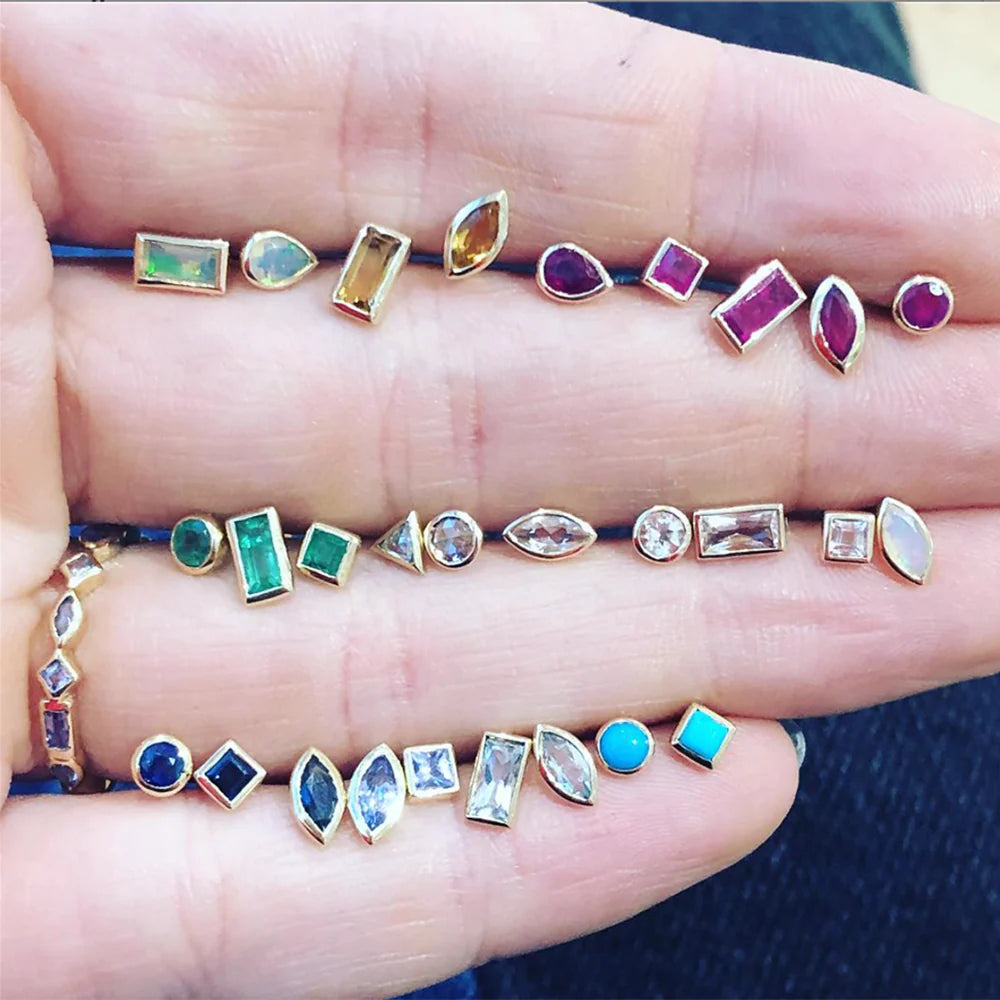 métier / bezel-set pear gemstone stud earrings