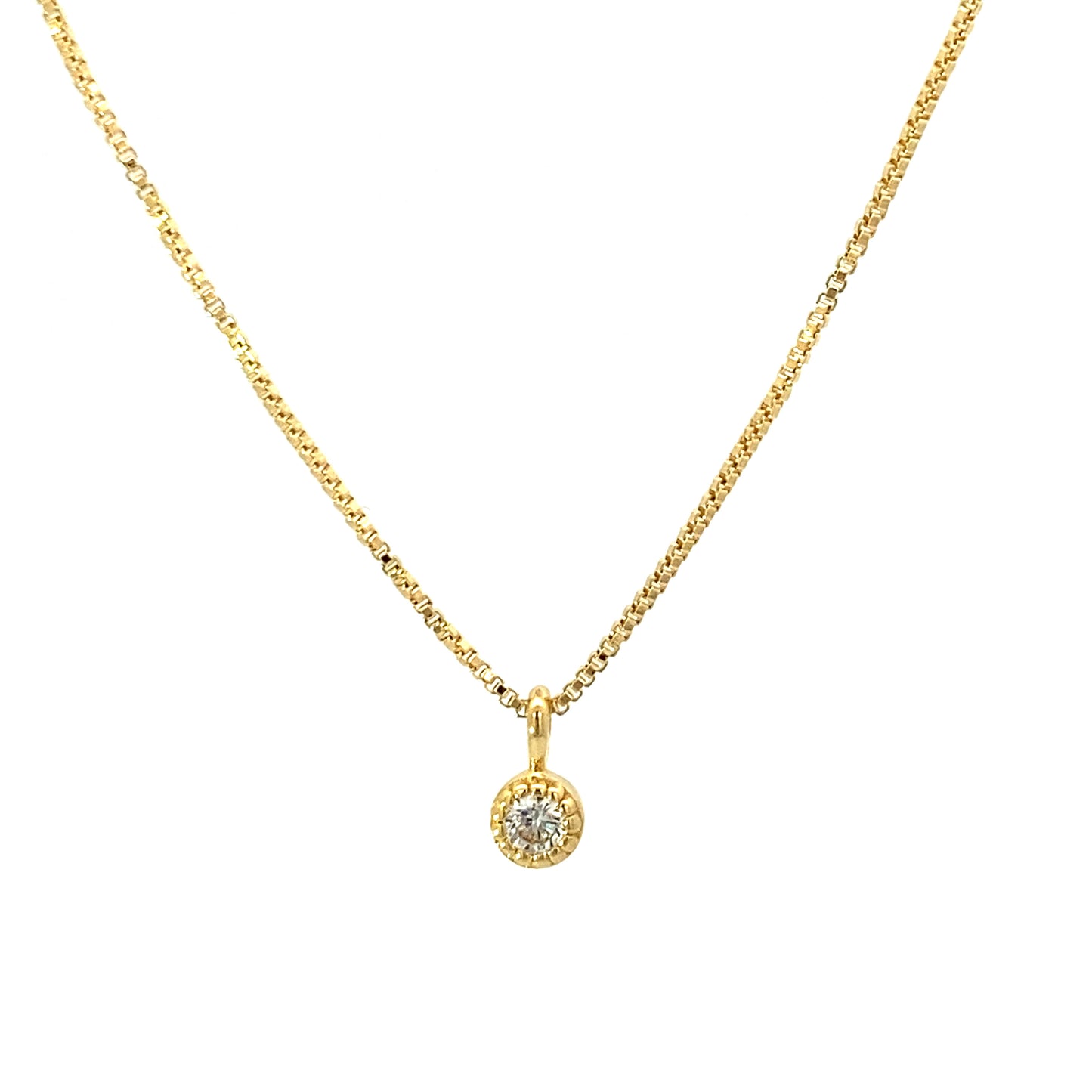 small round milgrain pendant necklace - cz