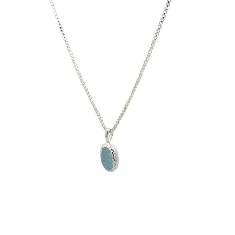 oval milgrain pendant necklace - aquamarine cabochon