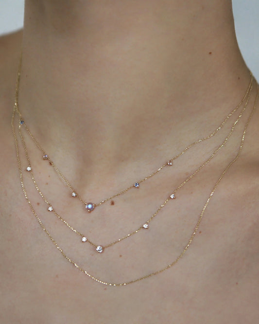 wwake / linear chain necklace - moonstone + diamond + sapphire