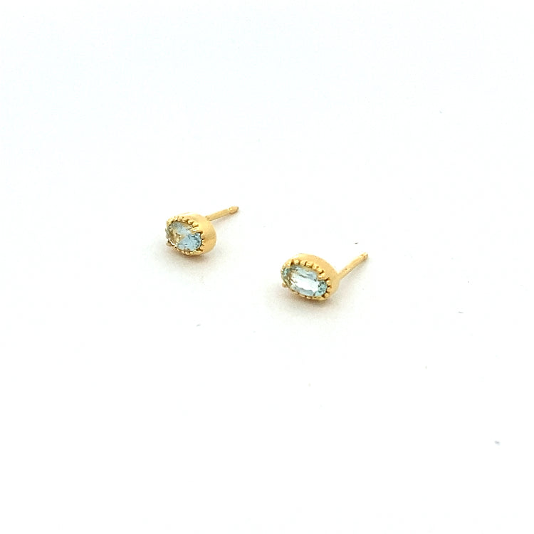 oval milgrain stud earrings - aquamarine