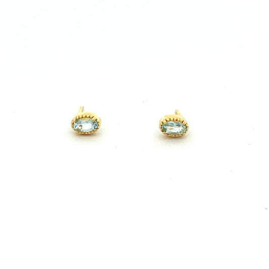 oval milgrain stud earrings - aquamarine