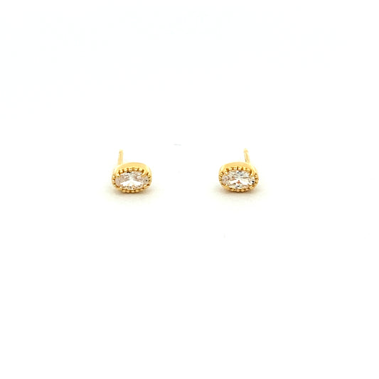 oval milgrain stud earrings - cz