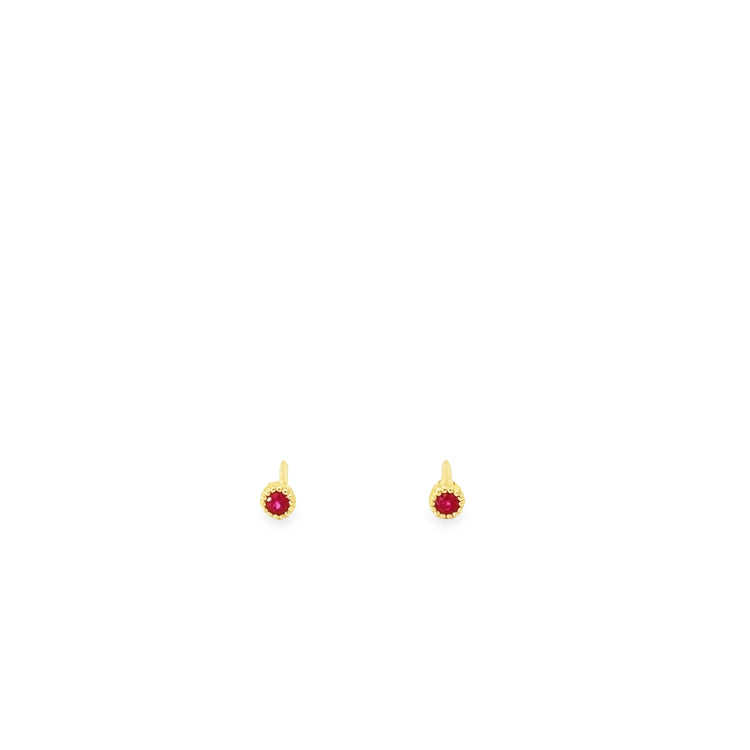 tiny round milgrain stud earrings - ruby