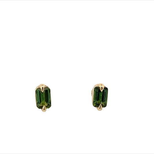 peacock green tourmaline radiant cut stud earrings