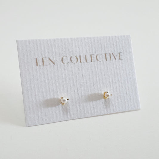 tiny prong stone stud earrings - pearl