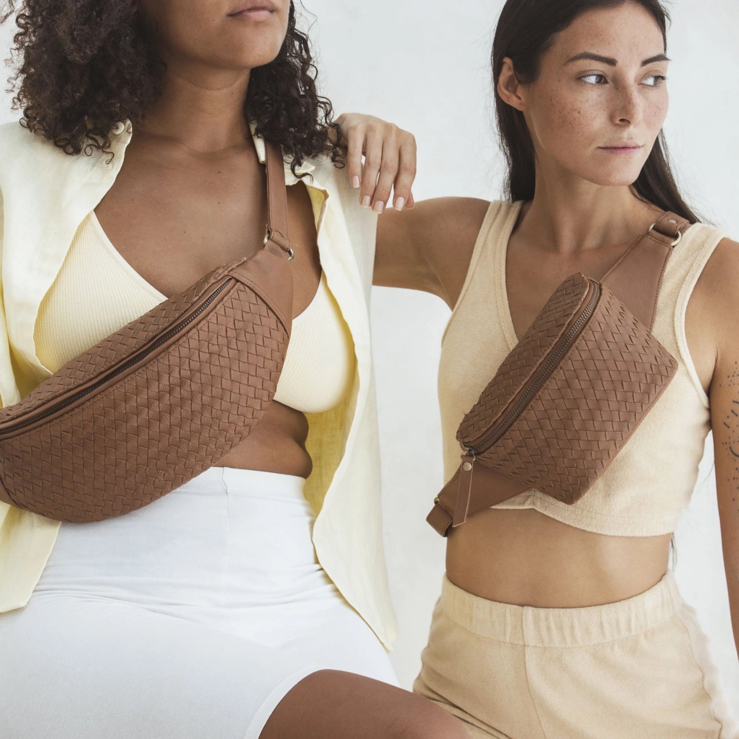 woven atlas fanny pack - tan