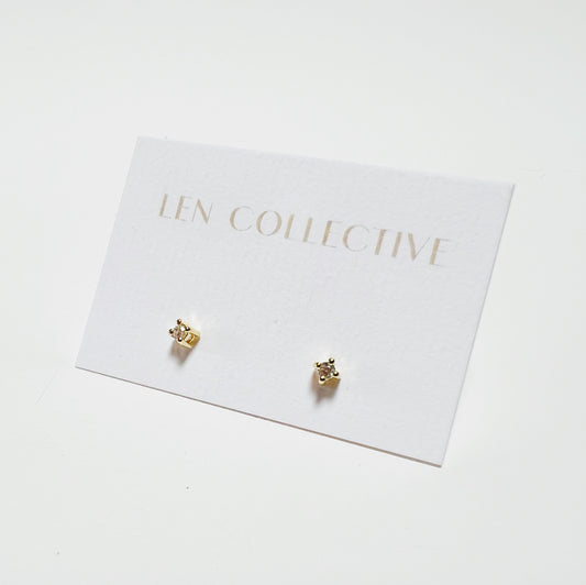 tiny prong stone stud earrings - cz