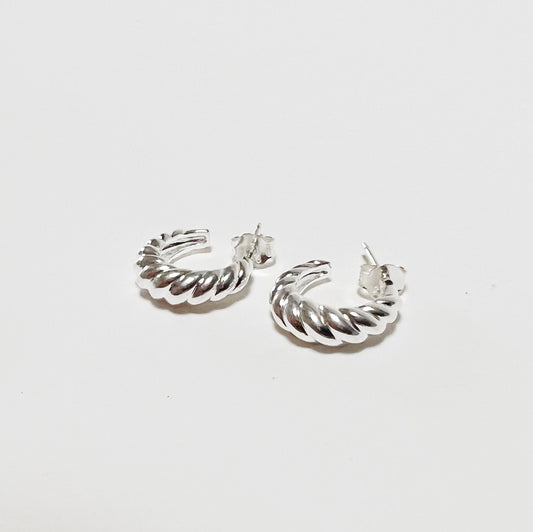 small puffed twist post hoop earrings