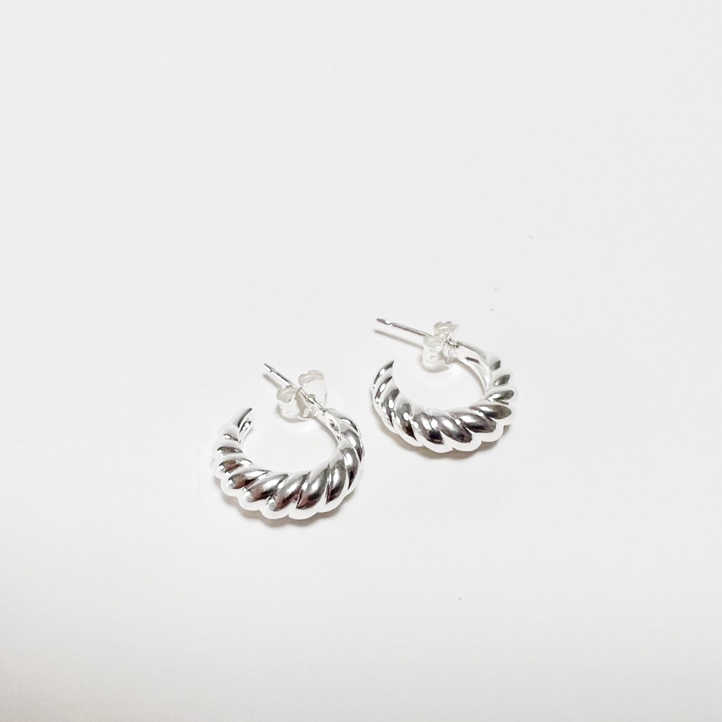 small puffed twist post hoop earrings