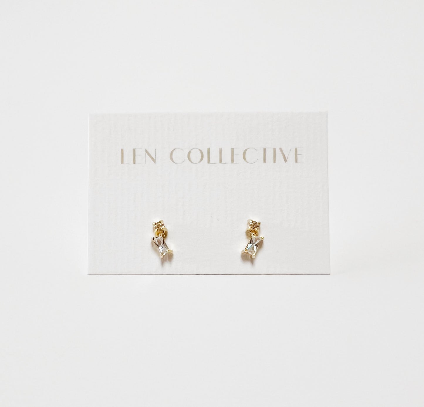 baguette + round stone stud earrings - cz