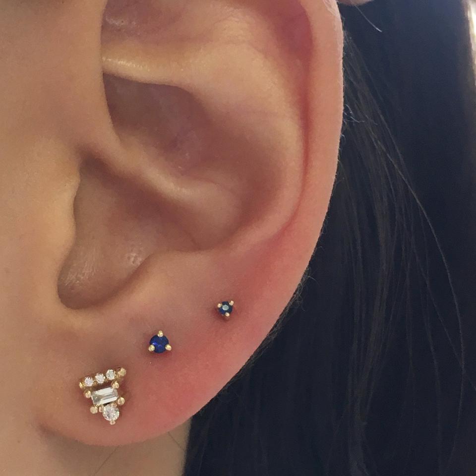 baguette bar stud earrings - natural diamond