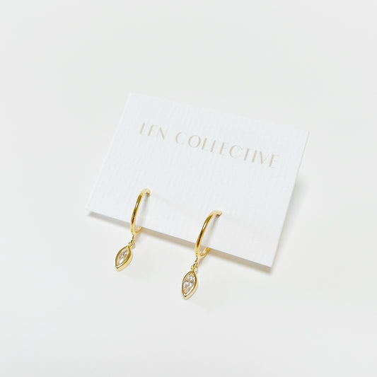 dangling marquise stone post hoop earrings - cz