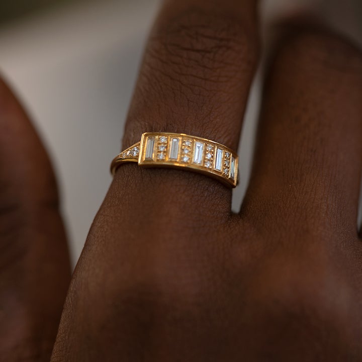 baguette diamond bar ring