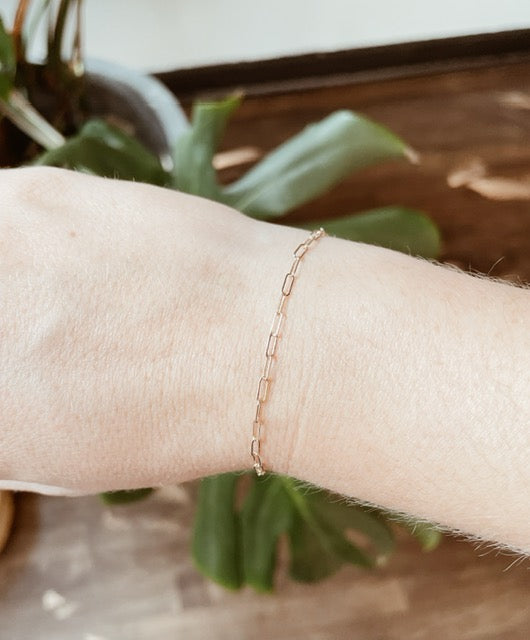 flat elongated link gold bracelet - tiny link