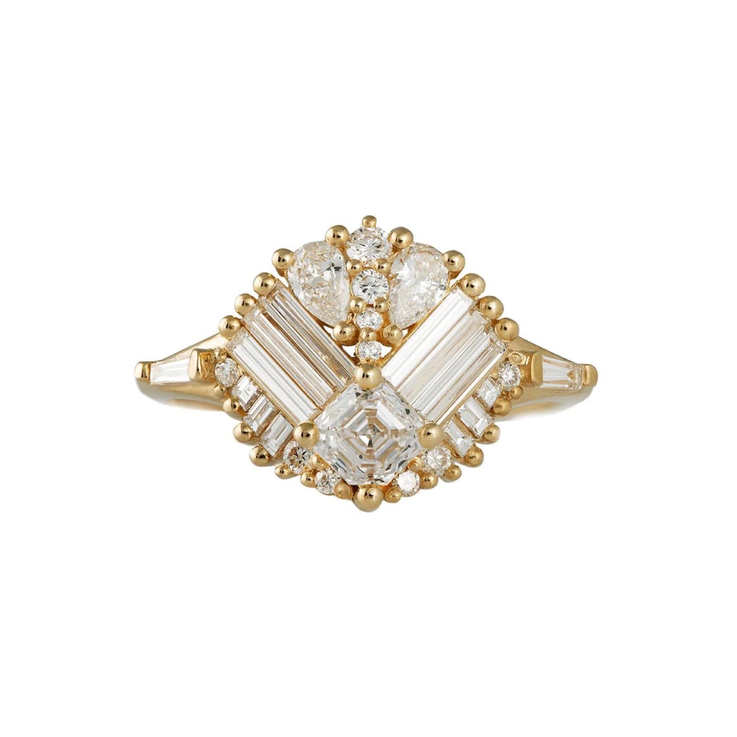 mirrored cluster ring with asscher cut diamond - made to order