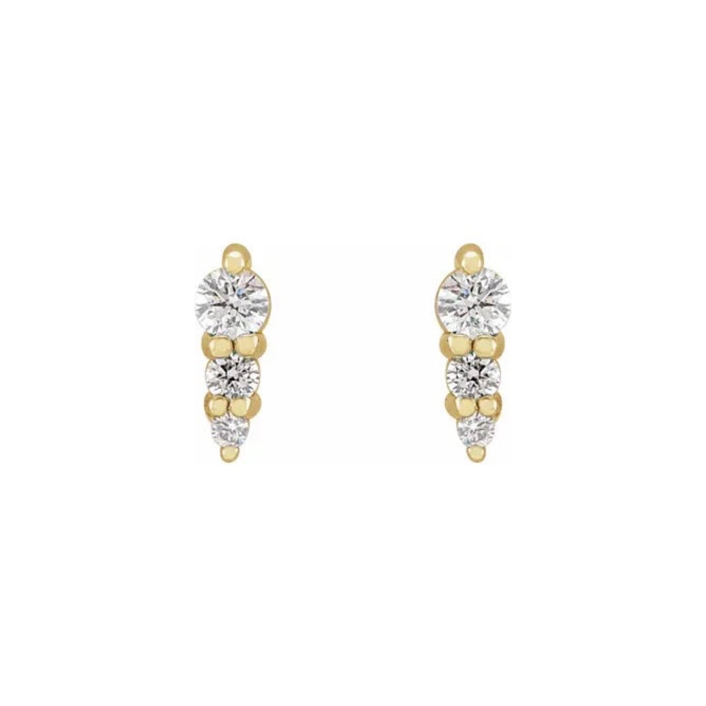 three-stone graduated bar stud earrings - natural diamond