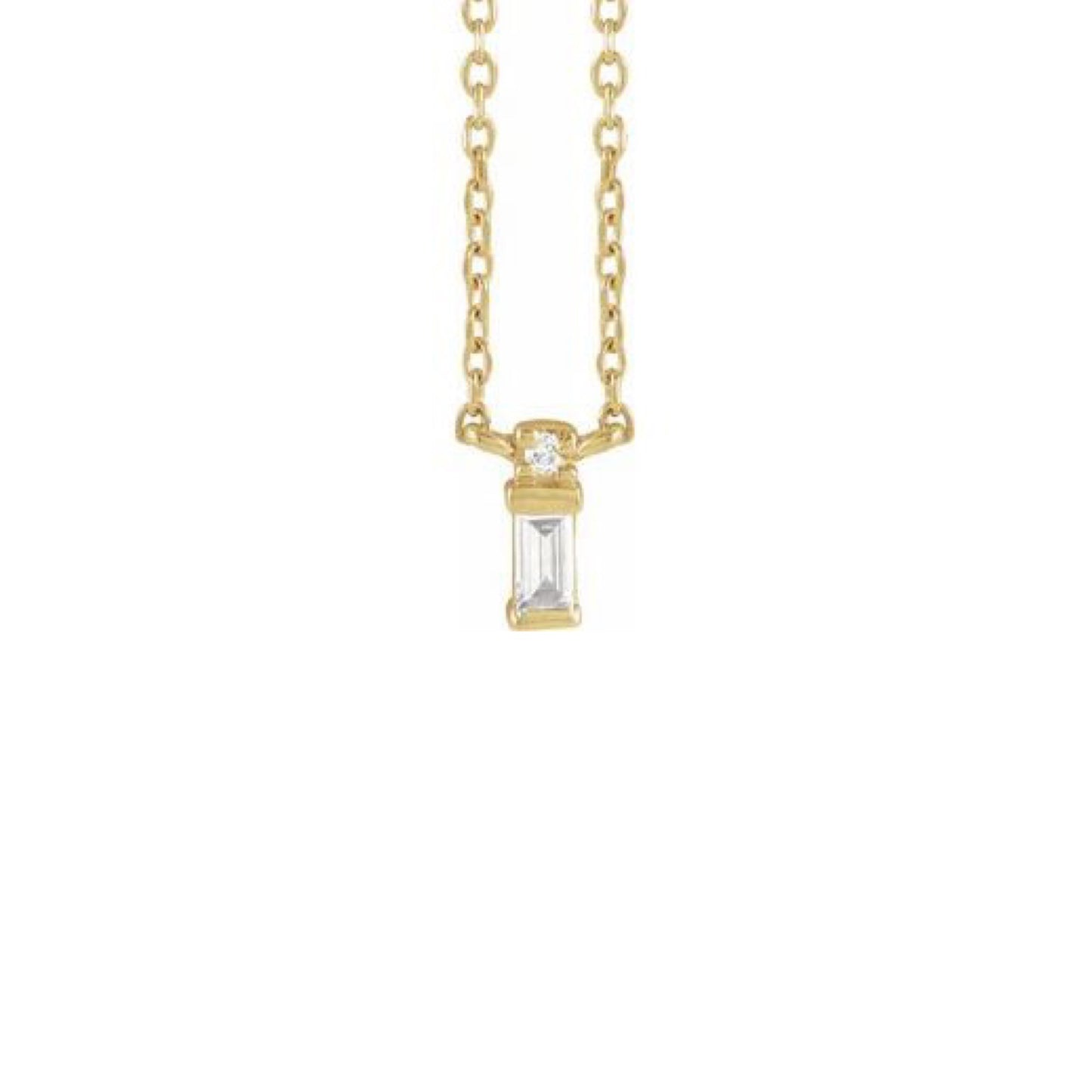 tiny baguette + round stone necklace - natural diamond