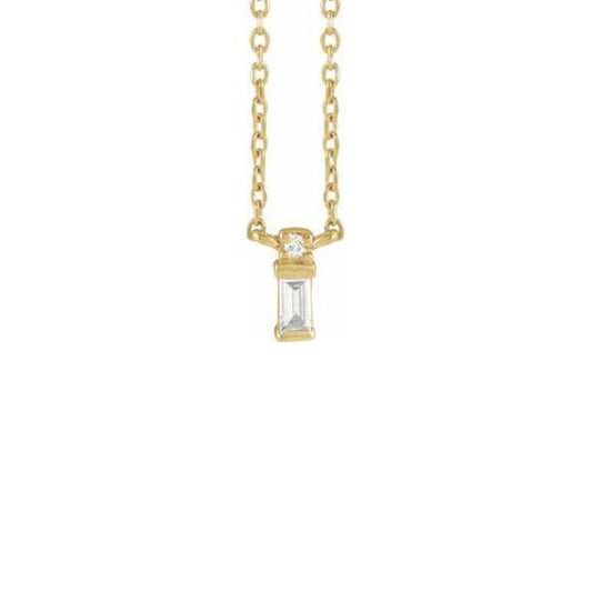 tiny baguette + round stone necklace - natural diamond