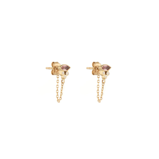 pink tourmaline marquise chain earrings