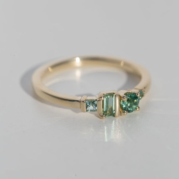 seafoam tourmaline geometric cluster ring