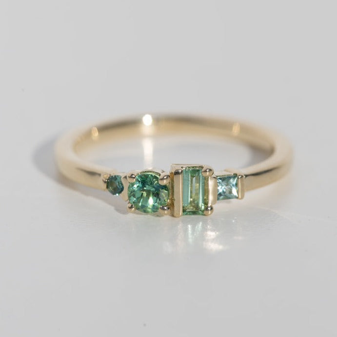 seafoam tourmaline geometric cluster ring