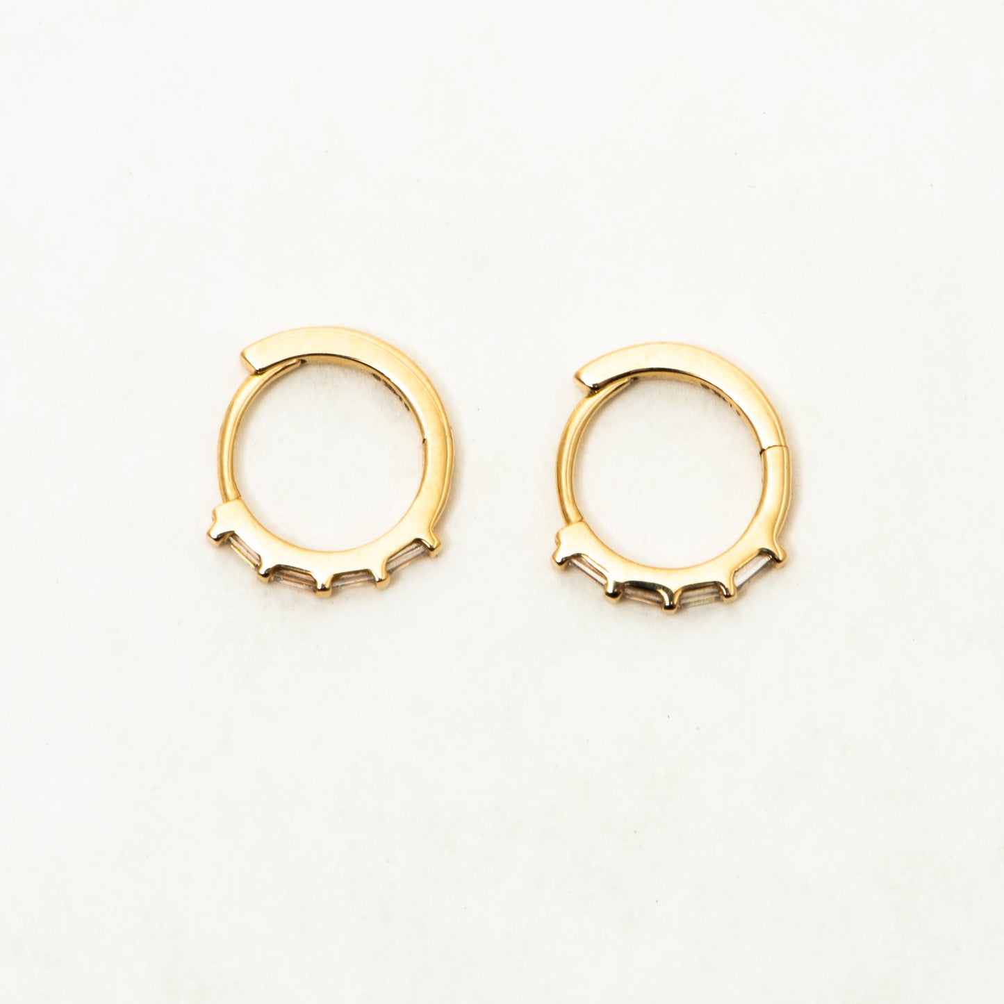 baguette tiny hoop earrings - natural diamond