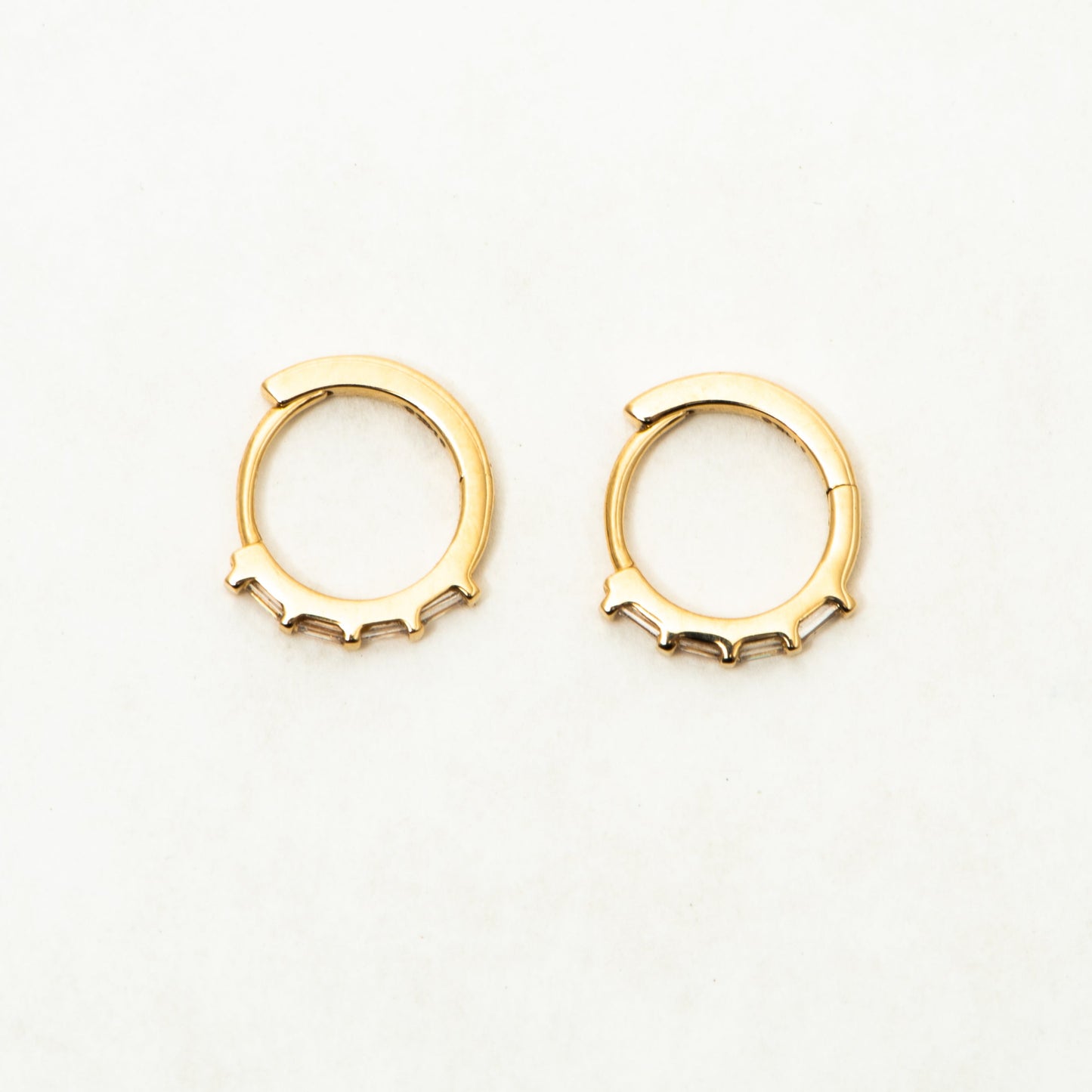 baguette tiny hoop earrings - natural diamond