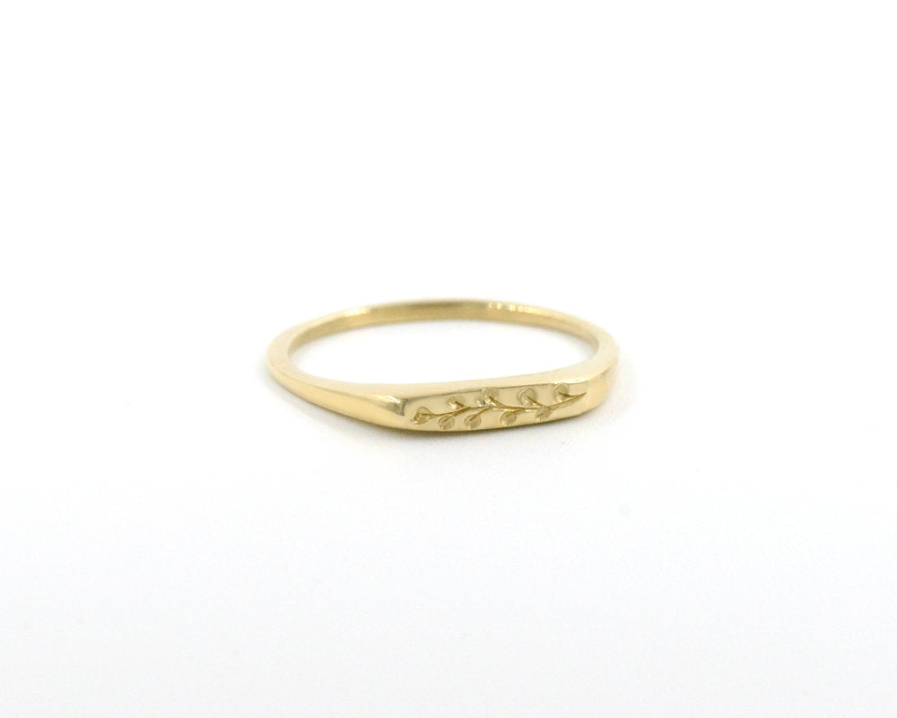 gold petite signet ring - eucalyptus