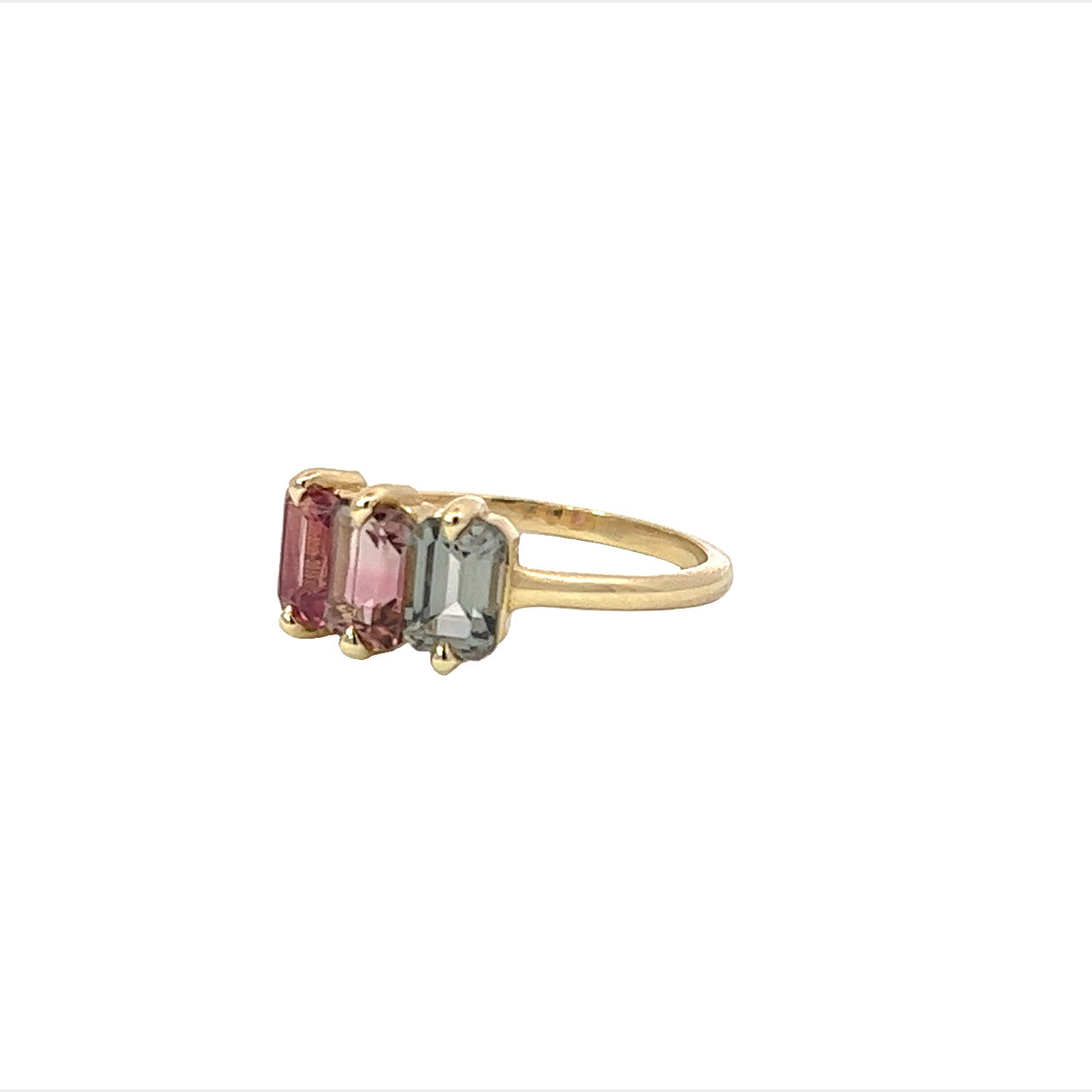 pink & grey tourmaline trinity ring