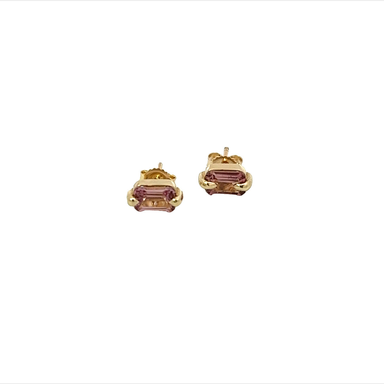 pink tourmaline radiant cut stud earrings