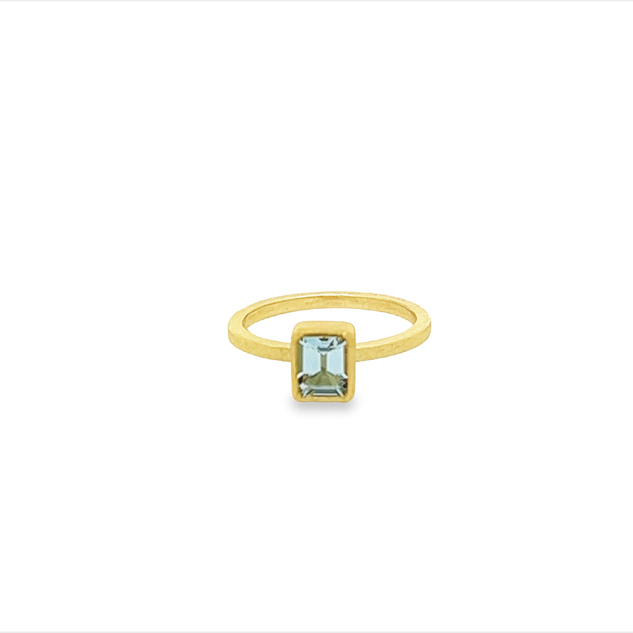 faceted aquamarine rectangle ring