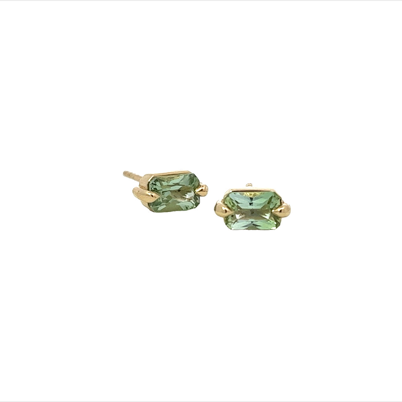green tourmaline radiant cut stud earrings