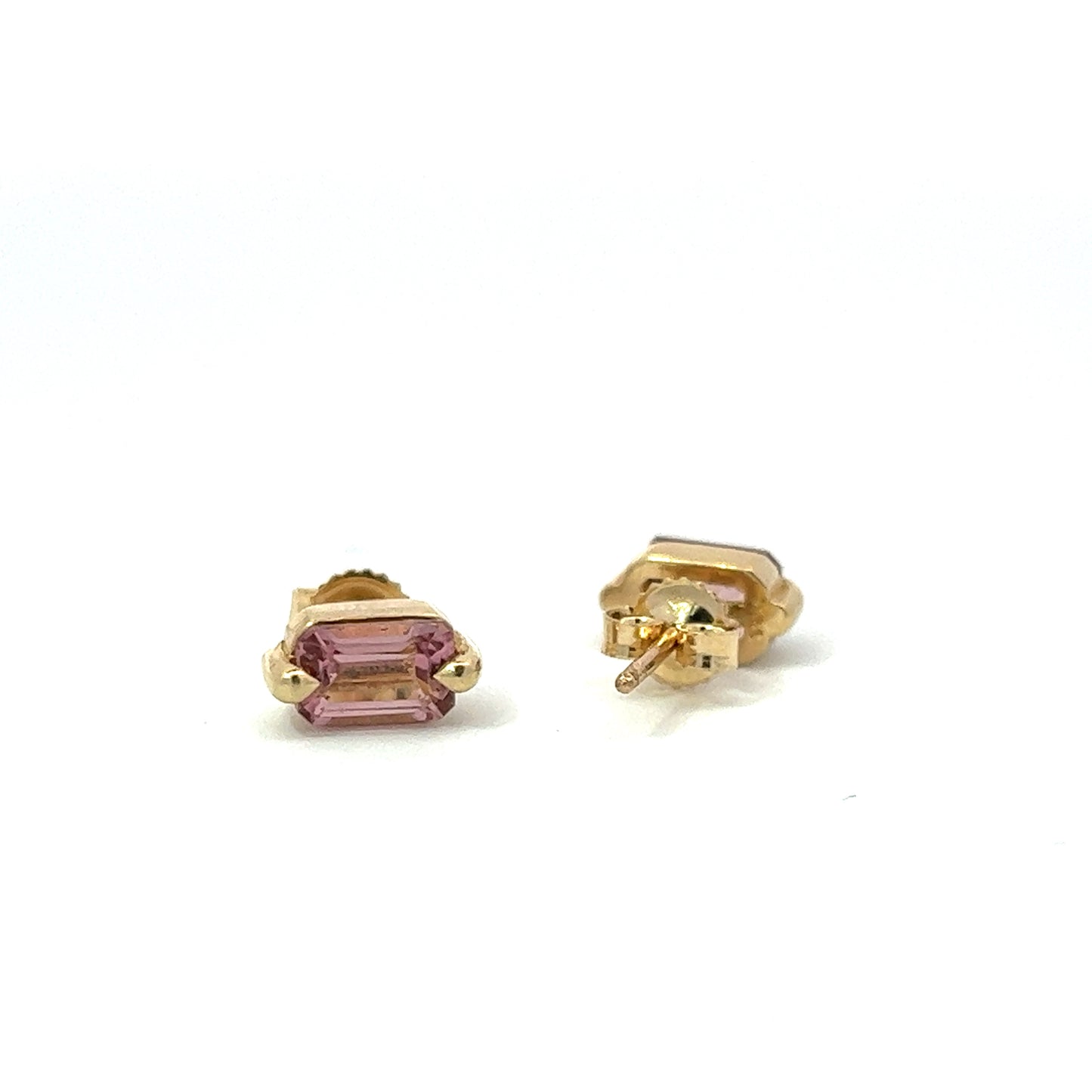 pink tourmaline radiant cut stud earrings