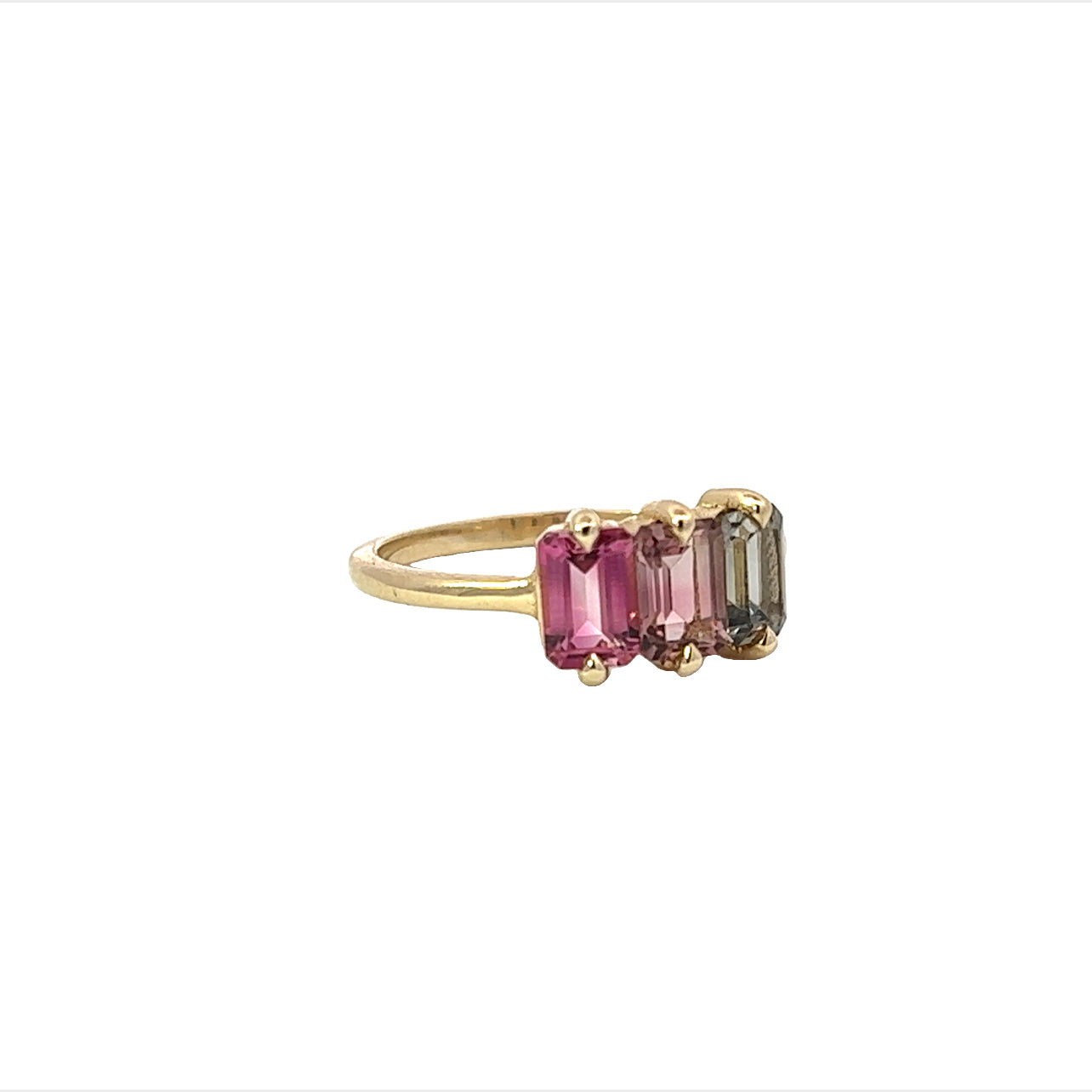 pink & grey tourmaline trinity ring