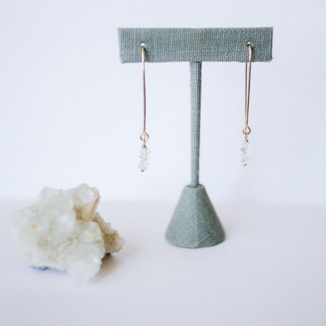 shannon len / earrings / horseshoe + dangling herkimer