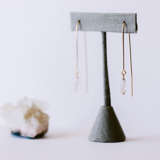shannon len / earrings / horseshoe + dangling herkimer