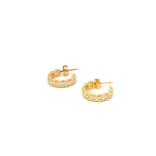 continuous bezel stone post hoop earrings - cz