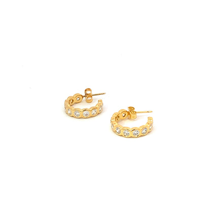 continuous bezel stone post hoop earrings - cz