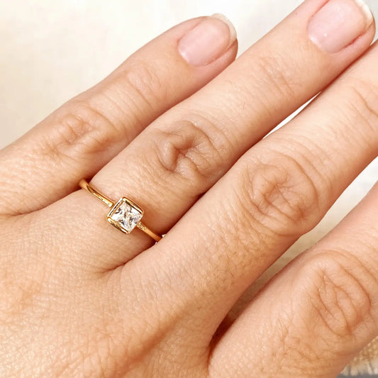 square channel-set stone ring - cz