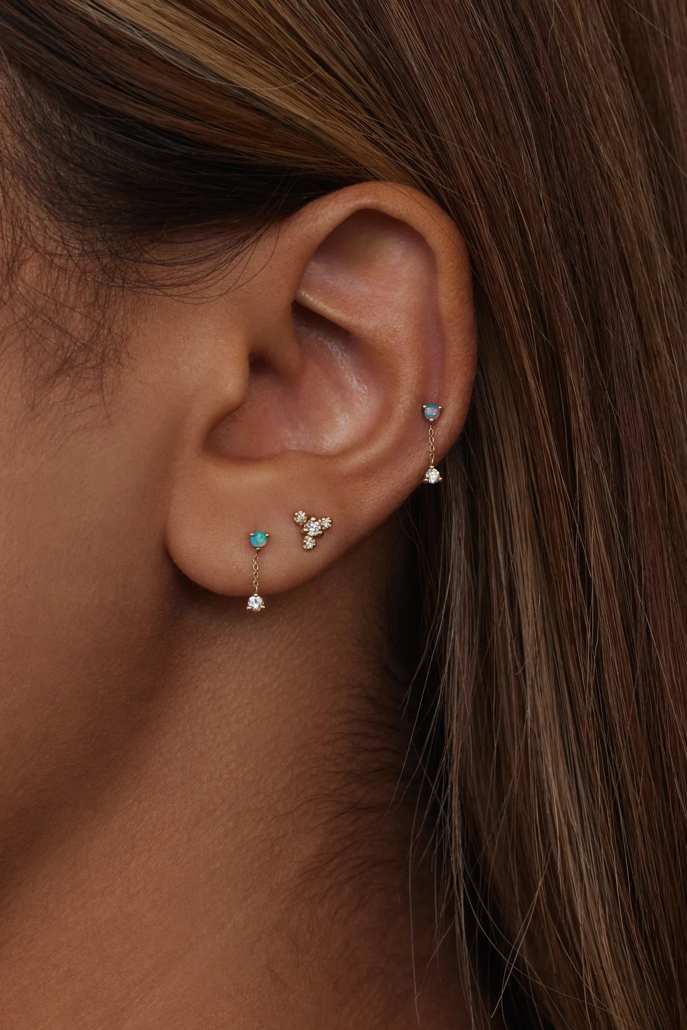 wwake / small two-step chain earring - opal + diamond - single