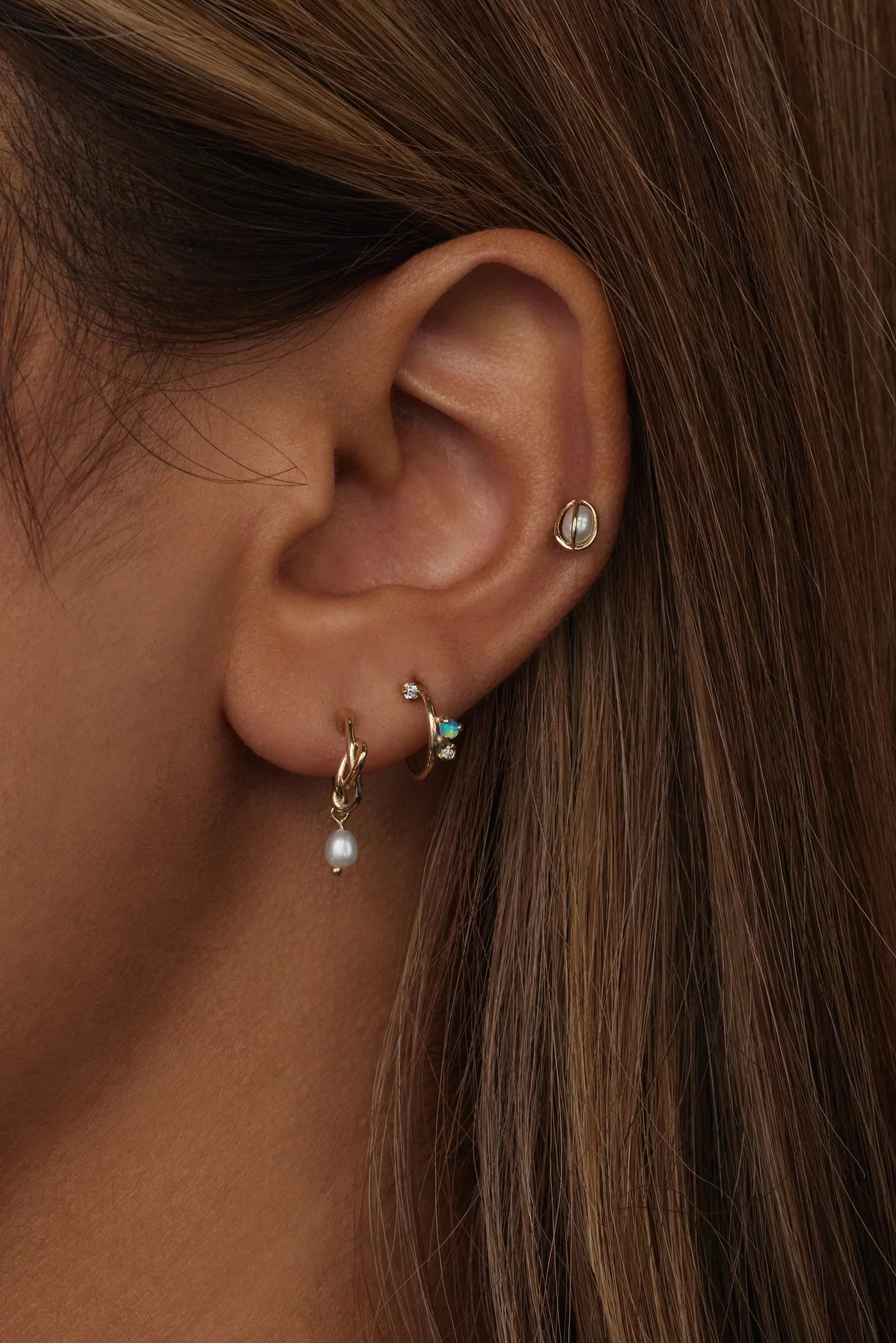 wwake / caged pearl stud earrings