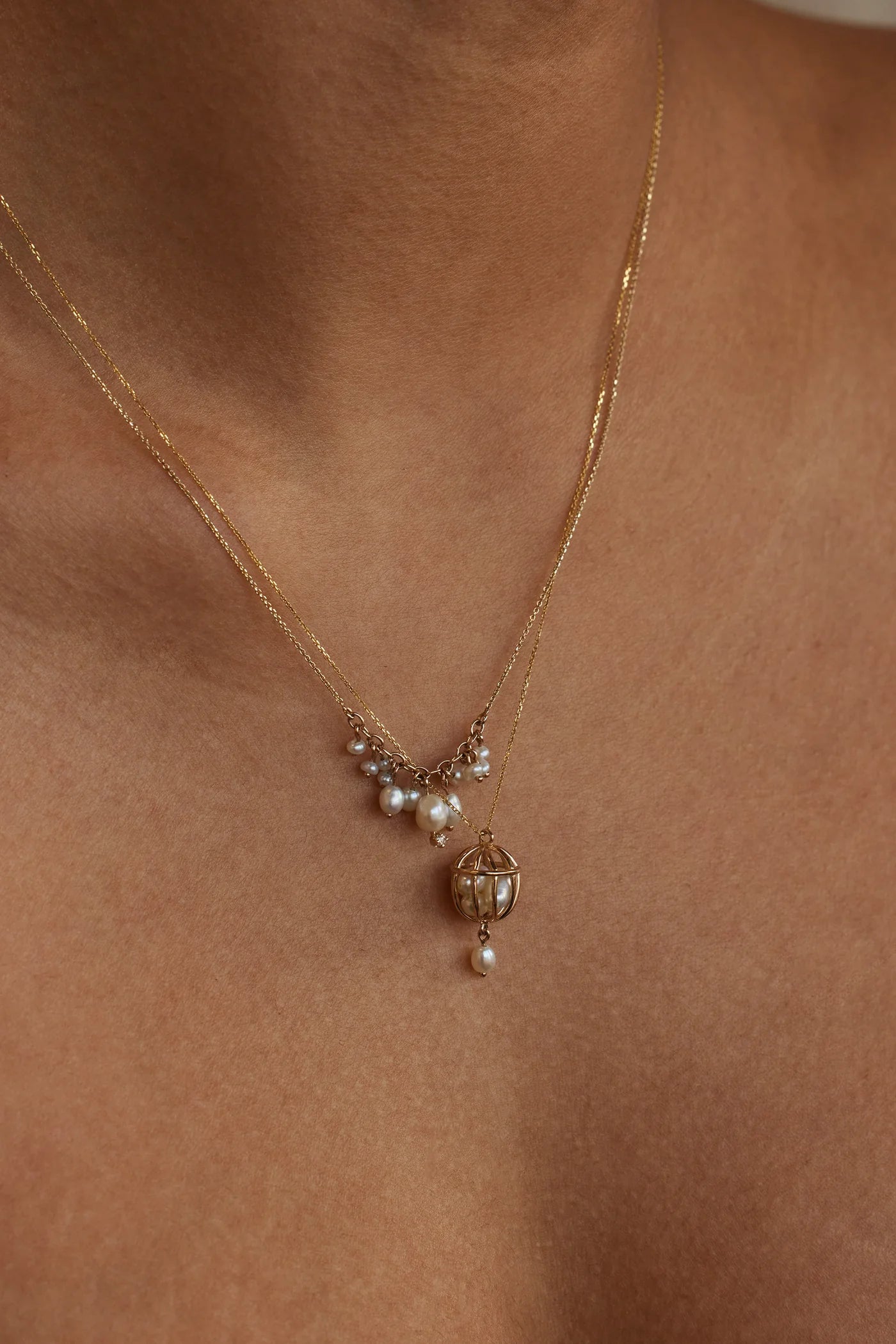 wwake / shadow necklace - diamond + pearl