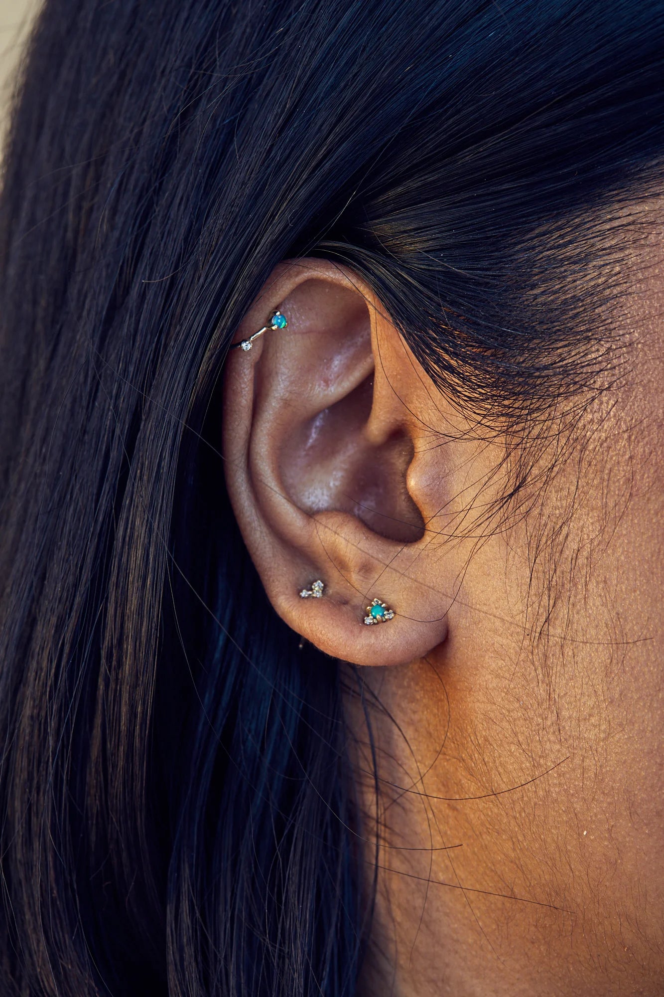 wwake / mini two-step hoop earrings - opal + diamond