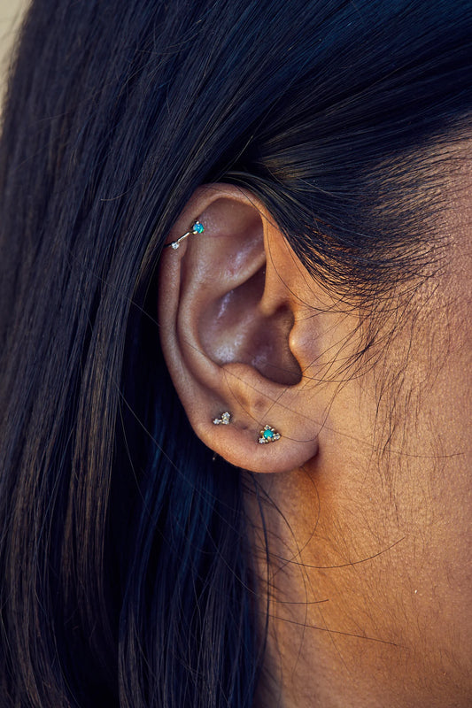 wwake / mini two-step hoop earrings - opal + diamond